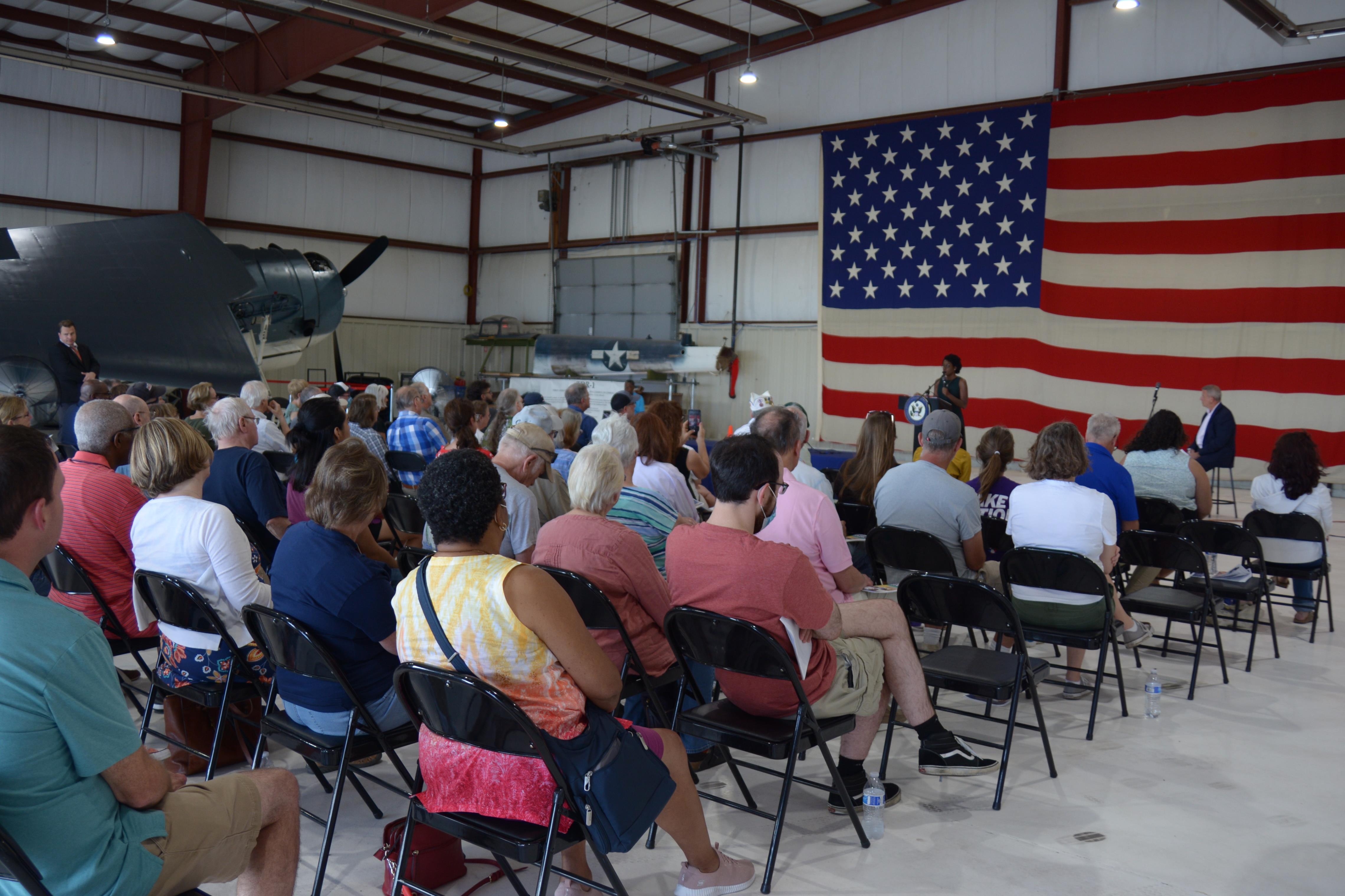 Constituents listen to Congresswoman Underwood at the DeKalb town hall.