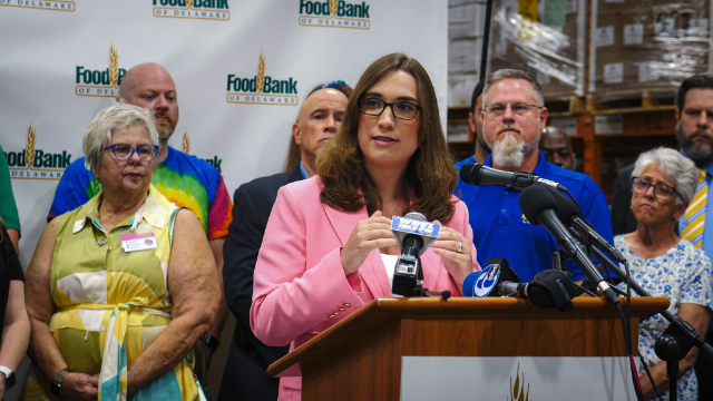 IMG_5349.jpg Rep. McBride speaks at the Food Bank of Delaware.