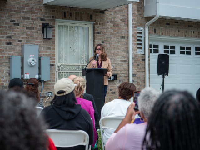 P1455785.jpg Rep. McBride addresses the crowd in Southbridge.